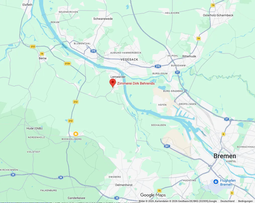 Karte mit Standort der Zimmerei Dirk Behrends GmbH in Lemwerder